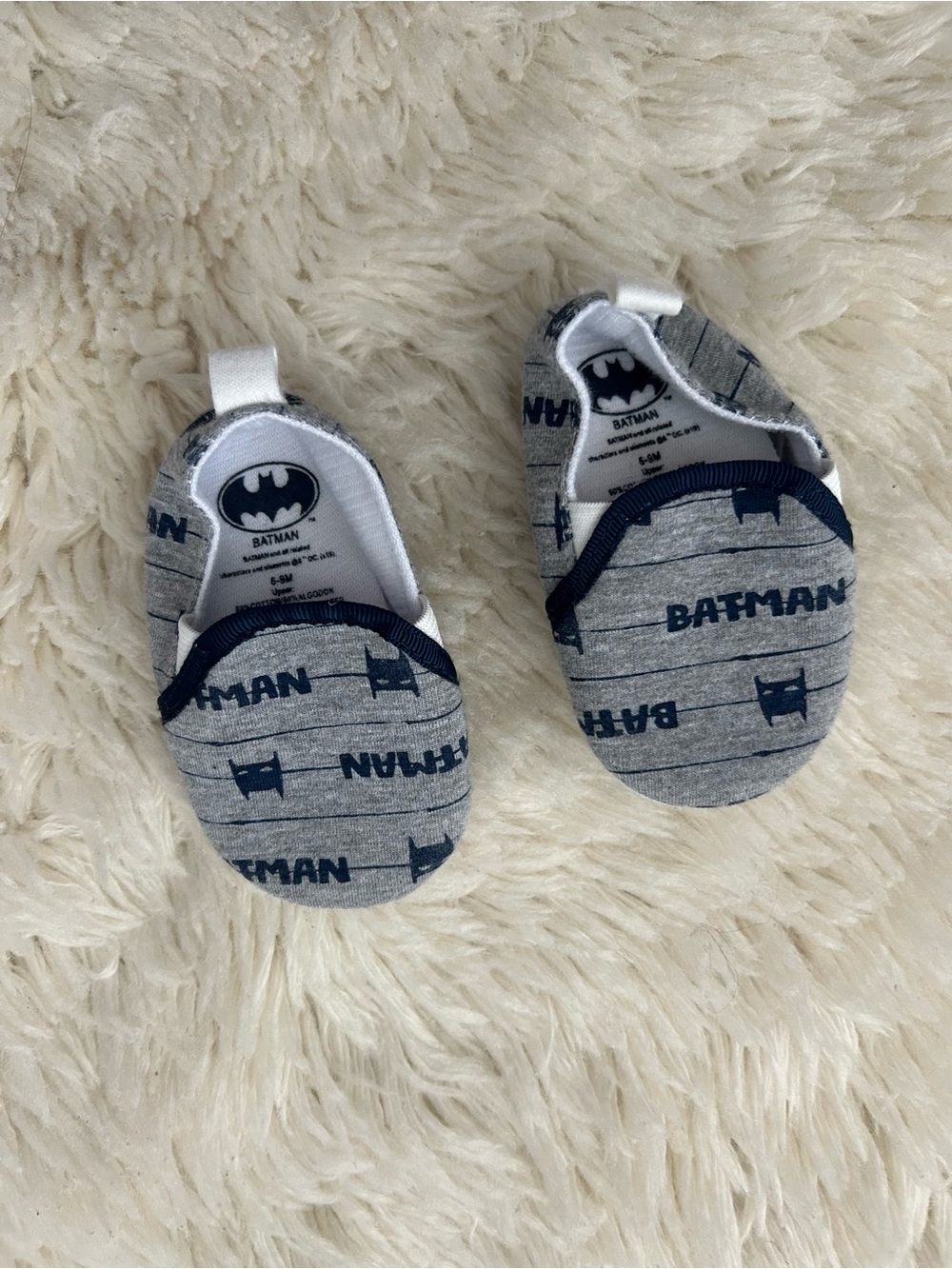 Batman DC Comics Baby Boy Crib Shoes 6-9M Grey Blue Soft Sole Non-Slip Booties